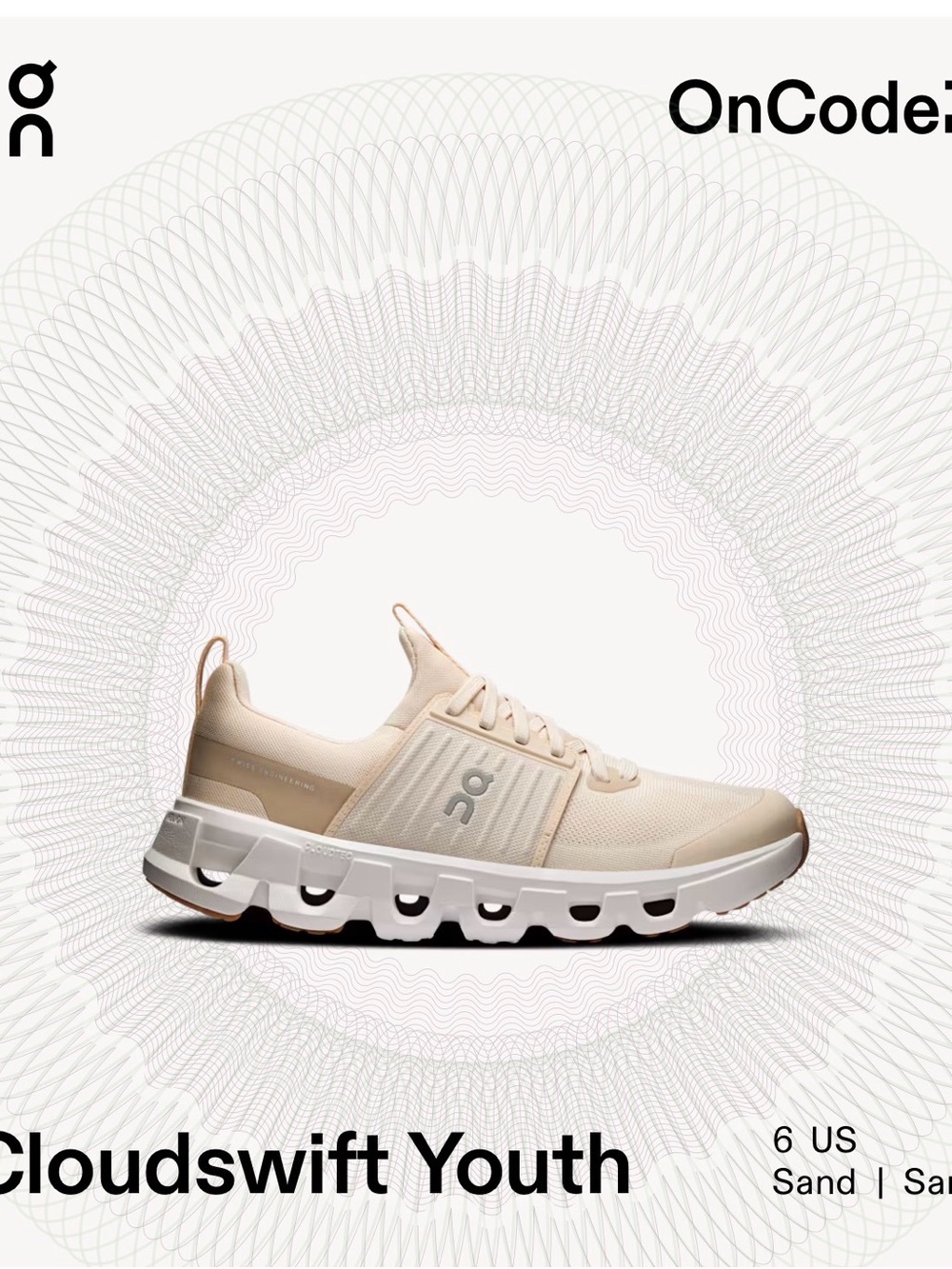 On Cloudswift Youth Kids' Sneakers in Sand and laces in light orange